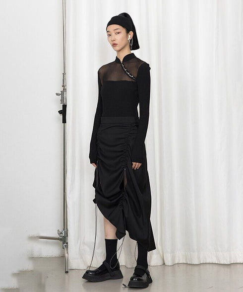 Drawstring Ruched Slit Skirt